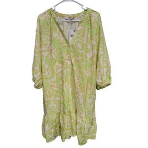 Mango MNG Printed Bow Dress Lime NWT US size 10 Ruffle button front